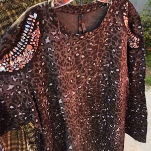 Cheetah Print long sleeve with rhinestones